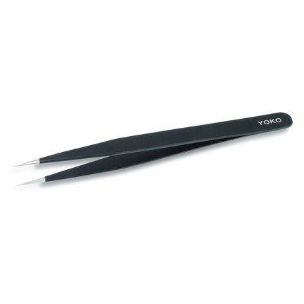 Пинцет острый, прямые ручки (черный) ИГЛА