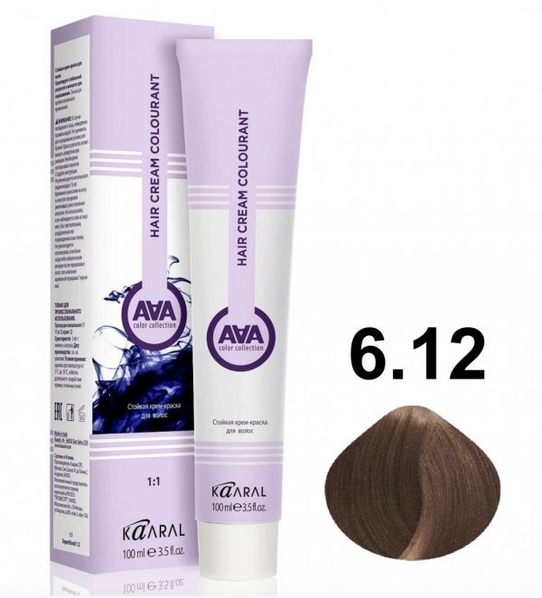 Крем-краска для волос ААА 6.12 Темный блондин пепельно-фиолетовый 100мл