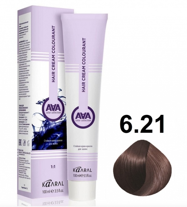 Крем-краска для волос ААА 6.21 Темный блондин фиолетово-пепельный 100мл