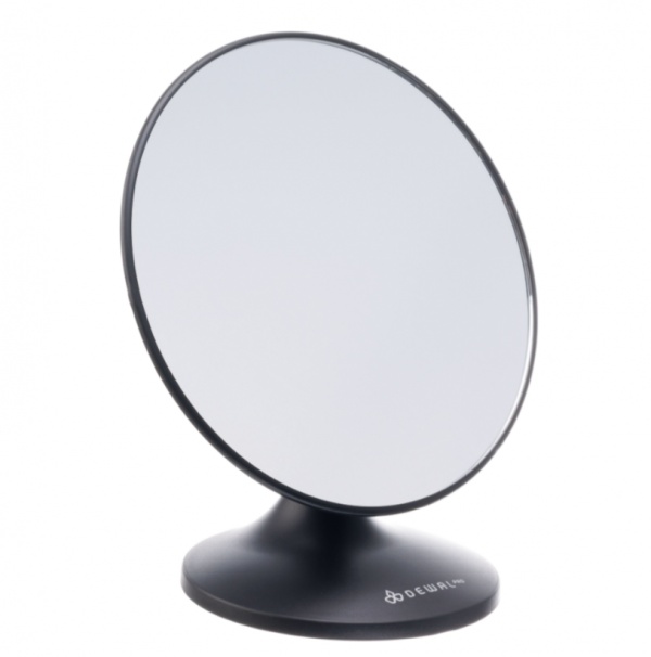 Зеркало настольное DEWAL, круглое, пластик, черное, одностороннее, 20х20см